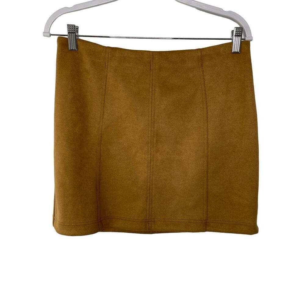 Shinestar Faux Suede‎ Mini Skirt Stretch Brown Womens L Office Siren Sexy Date